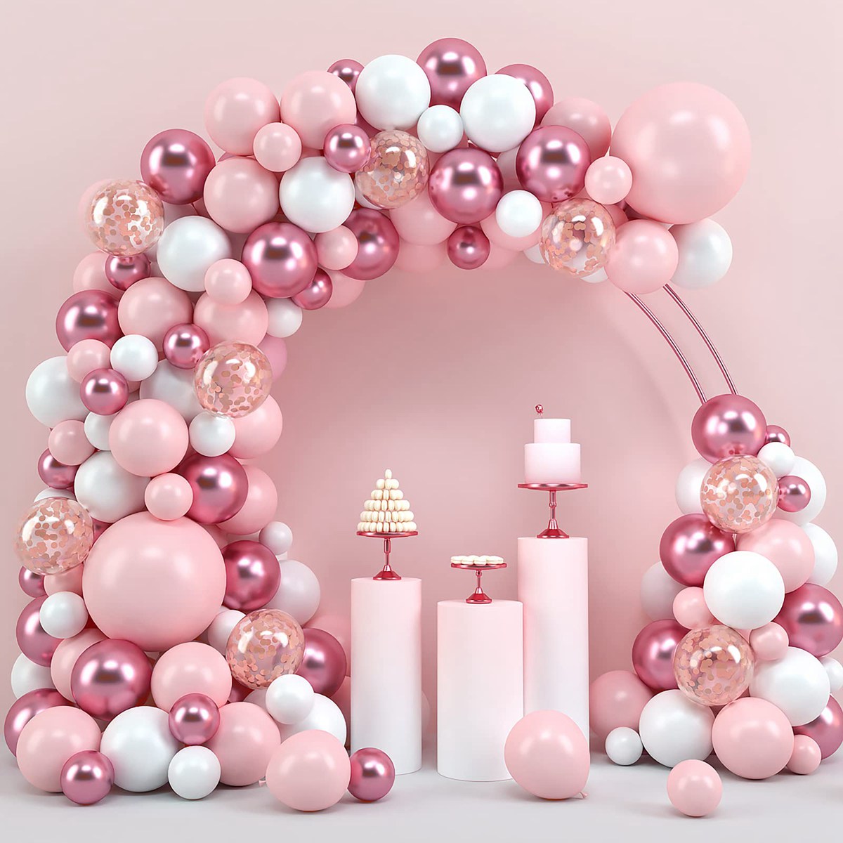 Wedding Day Supply Kit - Pembe Macaron Balonlar Garland Arch Kiti